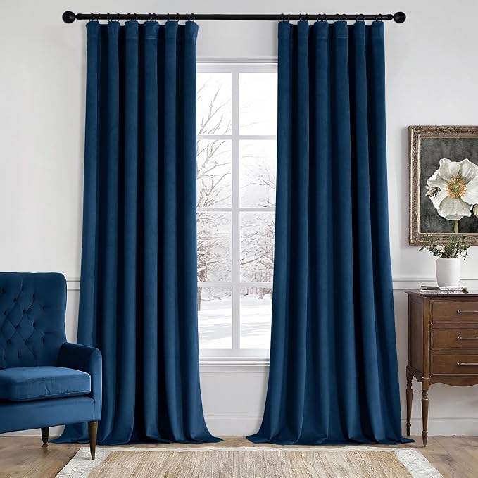MIULEE Velvet Curtains 50W x 108L 2 Panels Navy Blue Blackout Curtains | Luxury by MIULEE