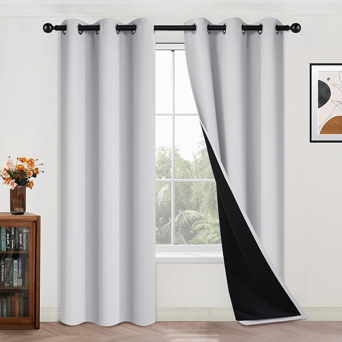 Yakamok Greyish White 100% Blackout Curtains 84 Inches Long, 2 Thick Layers | by Yakamok