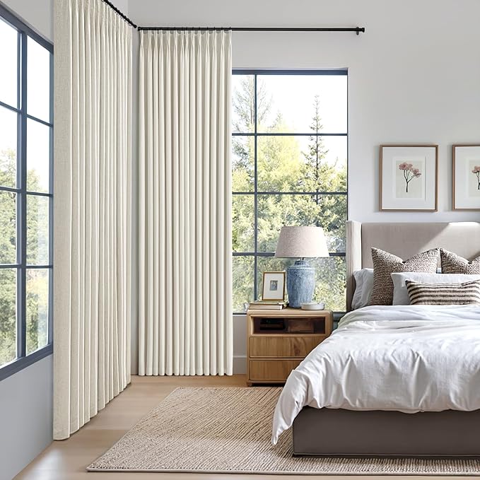MIULEE Natural Pinch Pleated 100% Blackout Linen Curtains 40x100 Inches | Room - Image 2