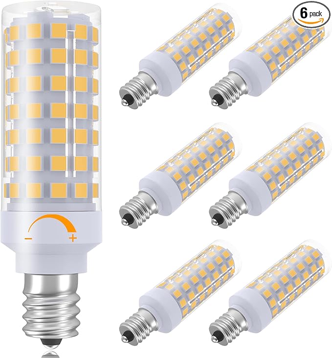 E12 LED Bulb Dimmable 7W Equivalent to 60W Halogen Bulb, Warm White 3000K T6 C7 E12 Candelabra Bulb 60 Watt for Ceiling Fan, Chandelier Lighting, AC120V Kx-2000 Bulbrite Replacement (6 Pack)