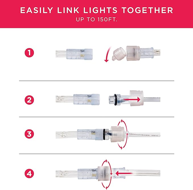 UltraPro LED Rope Lights, 25ft Classic Clear Rope, Warm White Light 3000K, Indoor/Outdoor, Flexible, Linkable, Durable, Rope Lights Outdoor, 54504 (Pack of 6)