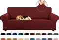 Stretch Couch Covers for Sofa, 3 Cushion Couch Slipcover, Dark Red | 1-Piece by KEKUOU