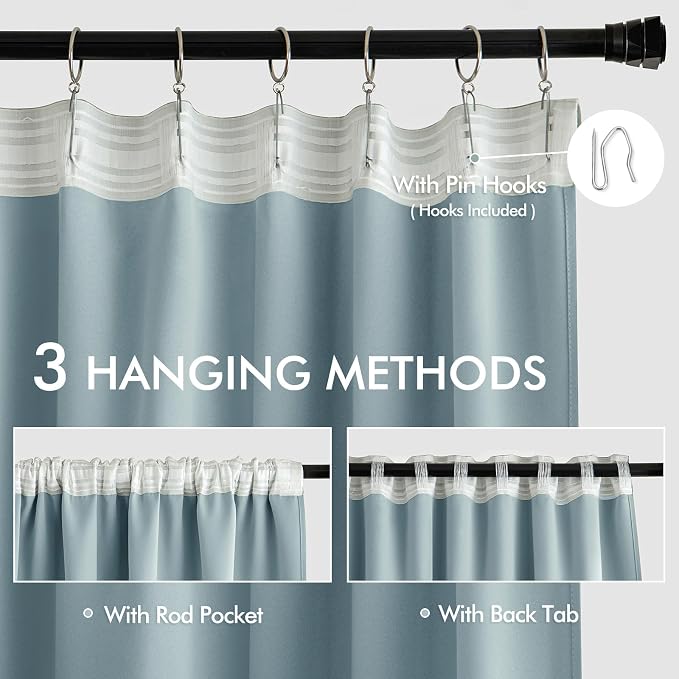 MIULEE Slate Blue Back Tab Blackout Curtains 52x120 Inch Long 2 Panels Set | - Image 3