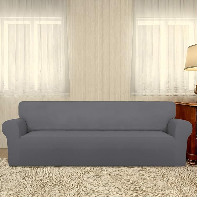 PureFit Stretch Couch Covers for Sofa 4 Seater Slipcovers Gray | 1-Piece Sofa - Image 2