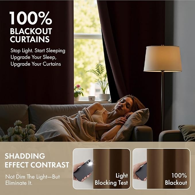 MIULEE Brown 100% Blackout Curtains - Image 2