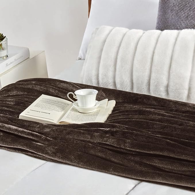 Walensee Fleece Blanket Plush Throw Fuzzy Lightweight (Queen Size 90x90 Brown) Super Soft Microfiber Flannel Blankets for Couch, Bed, Sofa Ultra Luxurious Warm and Cozy for All Seasons