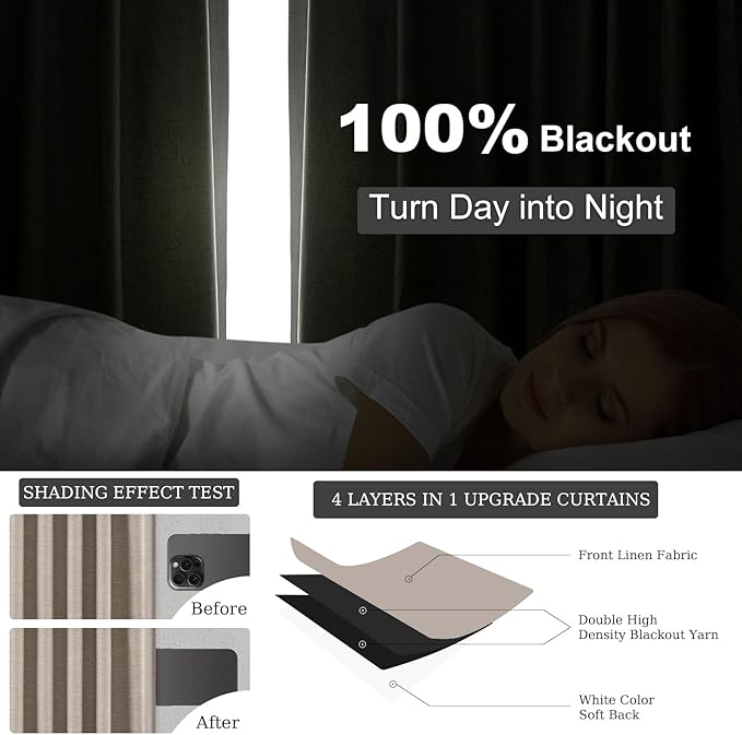 Topfinel Boho Farmhouse Black Out Linen Curtains 84 Inch Length 2 Panels Set - Image 5