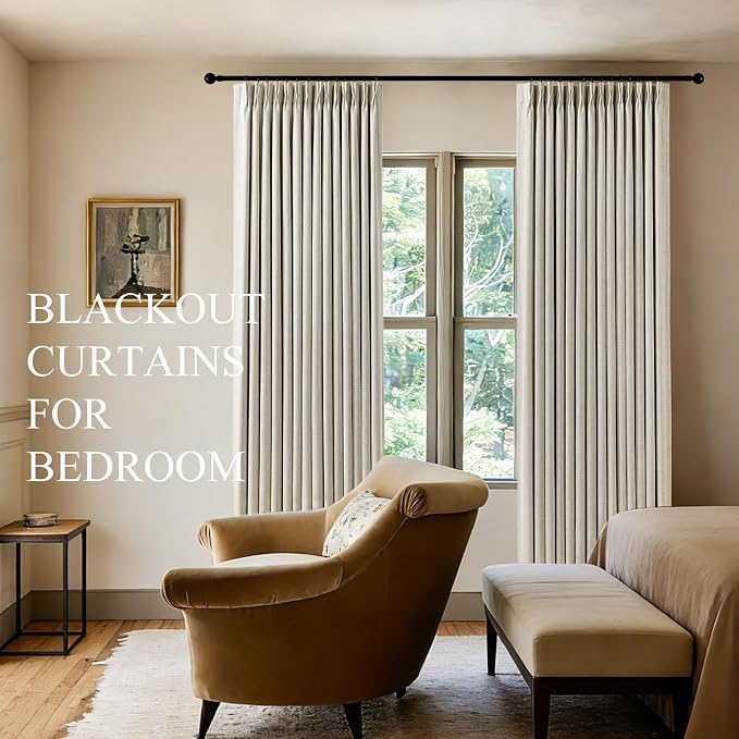 100% Blackout Pinch Pleated Linen Curtains 105 Inches Long - Image 2
