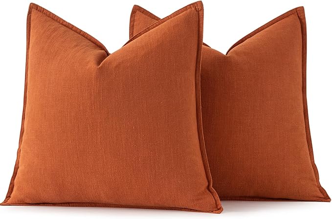 MIULEE Decorative Linen Euro Sham Pillow Covers 24x24 Burnt Orange | Boho - Image 6