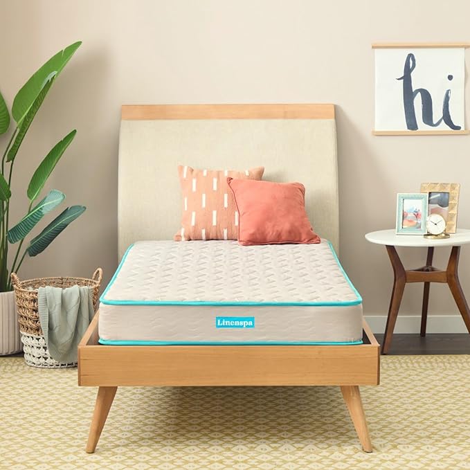 Linenspa 6 Inch Mattress - Firm Feel - Bonnell Spring with Foam Layer - Mattress in a Box - Youth or Kids Bed - Guest Bedroom - Durable and Breathable Support - Affordable - Twin XL Size