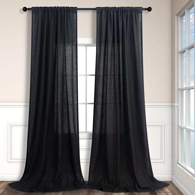 Pitalk Black Linen Curtains 90 Inches Long - Image 9