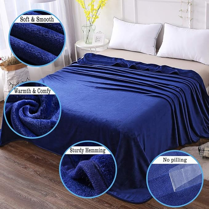 Soft King Size Blanket All Season Warm Fuzzy Microplush Lightweight Thermal Fleece Blankets for Couch Bed Sofa,90x108 Inches,Royal Blue