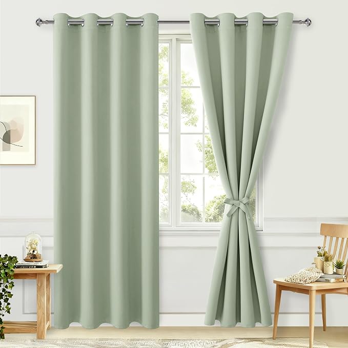 Blackout Curtains for Bedroom, 52 x 84 Inches Long, Seafoam Green | Thermal by Hiasan
