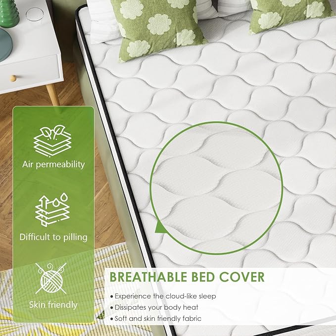PayLessHere | 8 Inch Full Mattress | Medium Firm Hybrid Mattress | White | with High-Density Foam and Breathable Cover | Pocket Spring Design, Pressure Relief | Bed in a Box, CertiPUR-US Certified