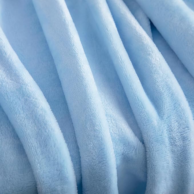 Light Blue Fleece Plush Throw Blanket 90"x90"for Couch Fuzzy Cozy Flannel | - Image 4