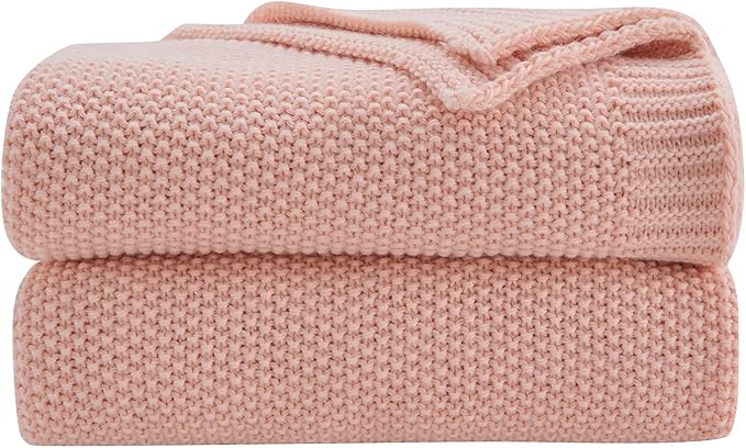 CozeCube Pink Seed Stitch Throw Blanket 50"x60", Farmhouse Decor | Blanket by CozeCube