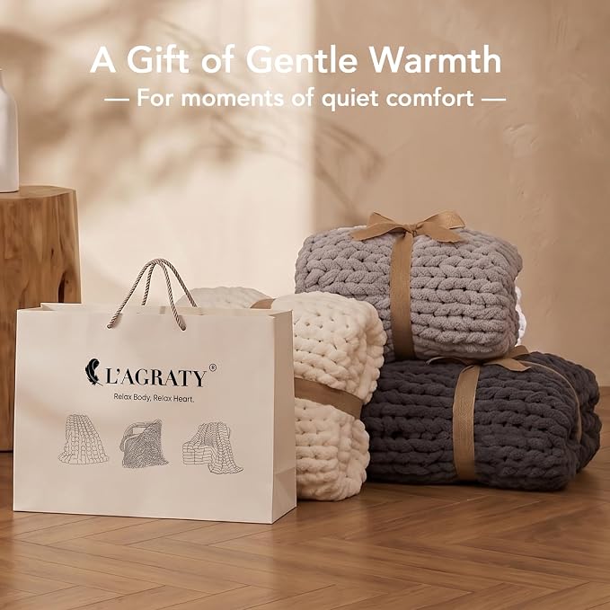 L'AGRATY Chunky Knit Throw Blanket - Image 6
