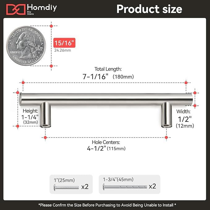 homdiy Kitchen Cabinet Handles Brushed Nickel Drawer Pulls - HD201SN Cabinet Hardware 4in Hole Centers Cabinet Door Handles for Dresser Drawers
