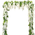 Wisteria Artificial Flowers Garland, 2Pcs Total 14.4ft Silk Faux Wisteria Vine Kit, Hanging Flower Plant for House Outdoor Garden Ceremony Outside Wedding Arch Floral Decor (2, White)