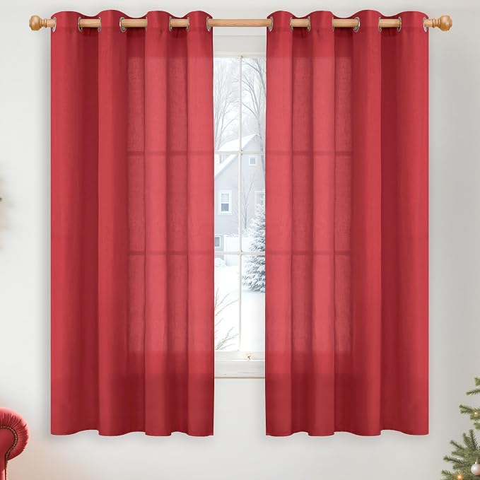 YoungsTex Red Linen Curtains 63 Inch Length by YoungsTex