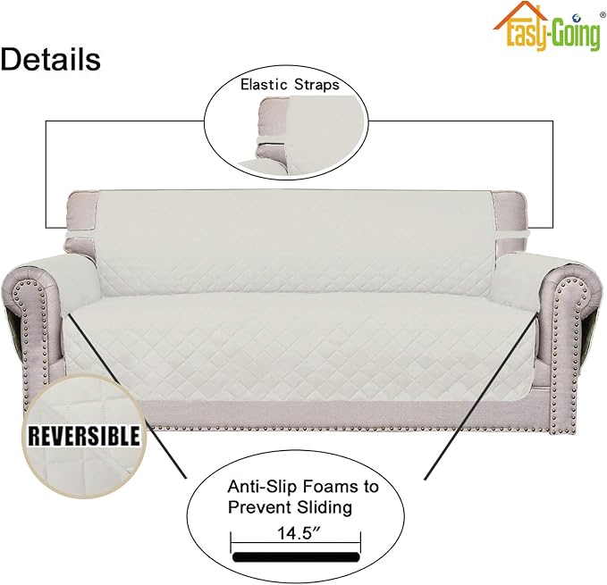Easy-Going Reversible Couch Cover, 2 Cushion Sofa, Ivory/Ivory | Oversized - Image 3