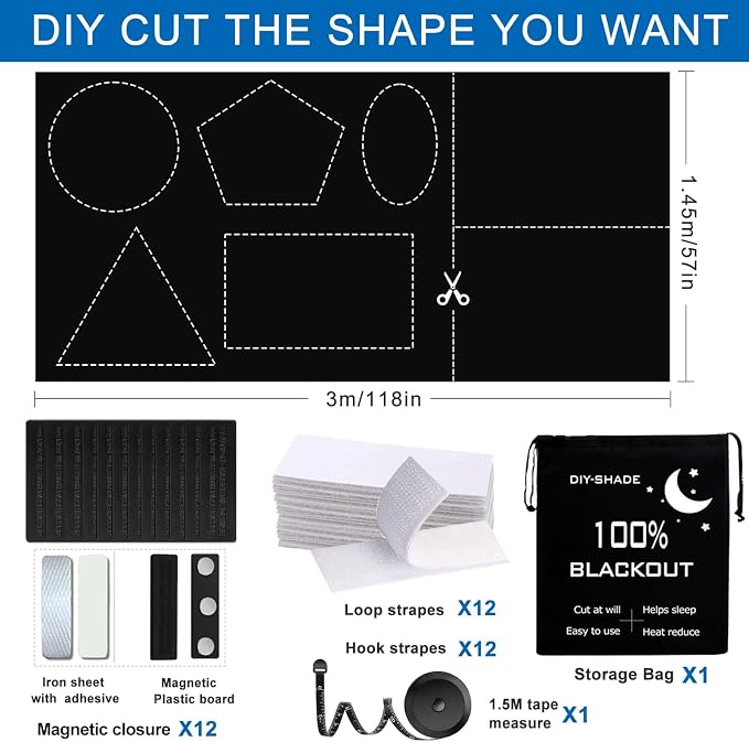 100% Blackout Blind Magnetic Window Cover, Portable Blackout Curtain 118x57” | - Image 8