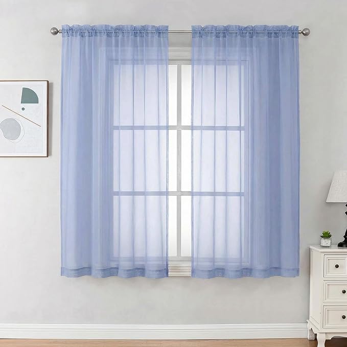 Sheer Curtains 63 inch Length 2 Panels Set by OVZME