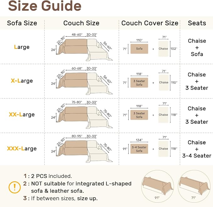 2 Pieces Sectional Couch Covers L Shaped Cover XXL Dark Gray | Thick Washable - Image 2