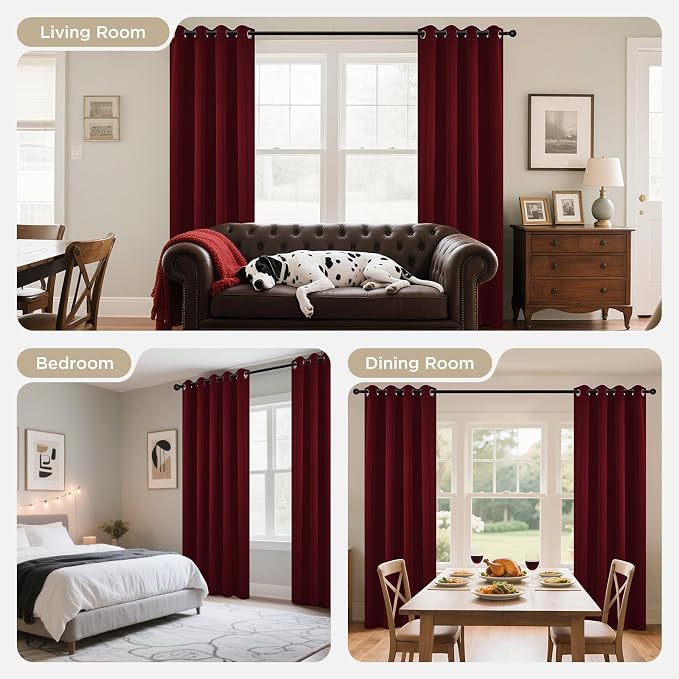 Joydeco Blackout Curtains for Bedroom 90 Inch Drapes 2 Panels Burgundy | - Image 8