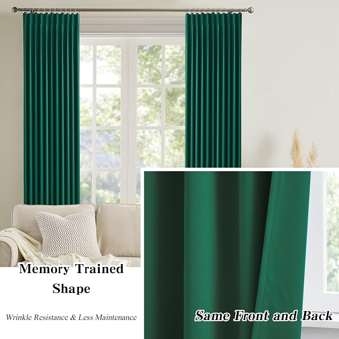 92 Inch Dark Green Pinch Pleated Blackout Curtains - Image 6