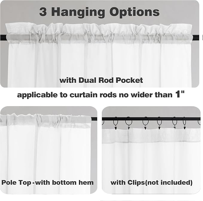 Chyhomenyc White Sheer Curtains 63 Inches Long 2 Panels, Light Filtering Bright Lightweight Curtains for Living Room, Soft Gentle Voile Rod Pocket Bedroom Window Drapes, 59Wx63L Inch, 2PCS