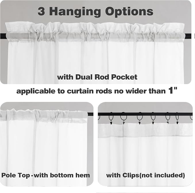 Chyhomenyc Sheer White Curtains 24 Inch Length Set | Small Window Curtains - Image 3