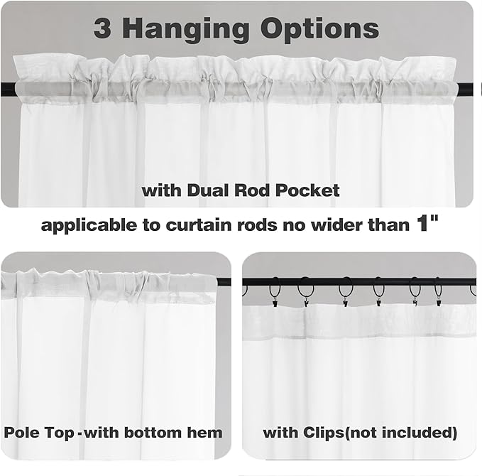 Chyhomenyc White Sheer Curtains 96 inches Long 2 Panels Set | Light Filtering - Image 3