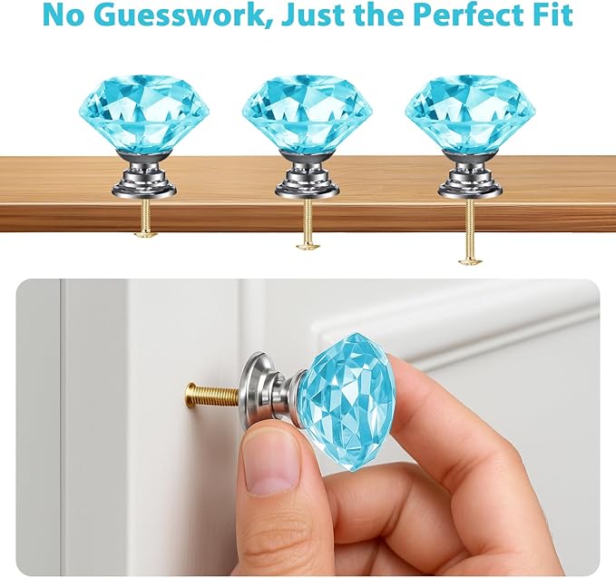 DEELF 30 Packs Kitchen Cabinet Knobs, 30 mm Crystal Cabinet Knobs, Diamond Dresser Handle Drawer Pulls, Dresser Knobs for Cabinets and Drawers, Light Blue