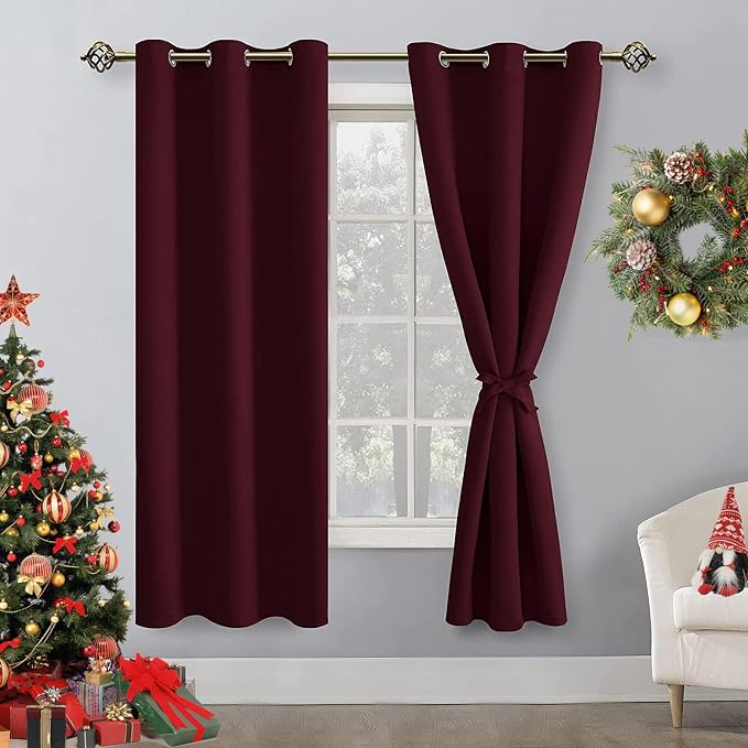 Blackout Curtains for Bedroom 42 x 72 Inches Long Burgundy 2 Panels | Thermal by Hiasan