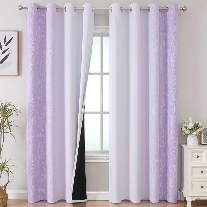 Lilac and Greyish White Ombre Blackout Curtains Living Room 102 Inch Long | by ESTELARTEXTILER