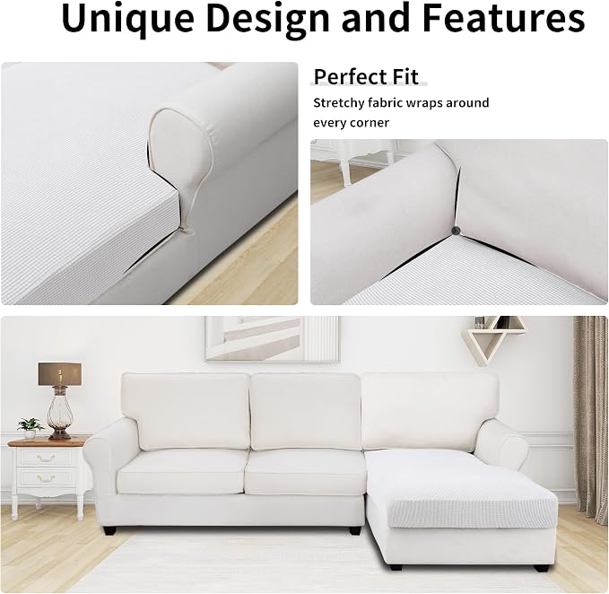 Easy-Going Stretch 1 Piece Chaise Lounge Cushion Slipcover | Sectional Couch - Image 3