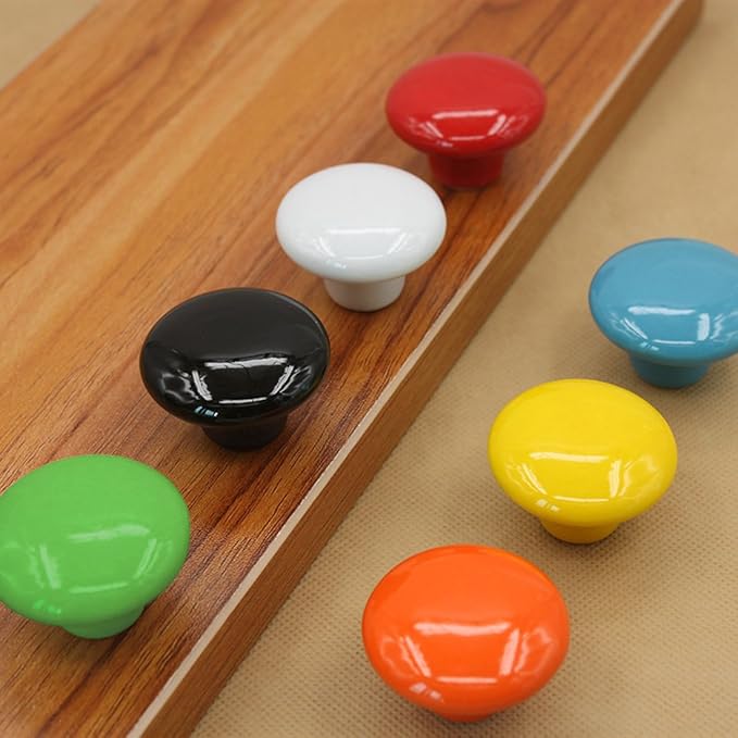 HUAMULAN 15PCS Orange Glossy Ceramic Knobs Button Round Mushroom Cabinet Dresser Vintage Pulls Door Handles Cupboard Wardrobe Drawer, Dia. 1.5 inch 38mm
