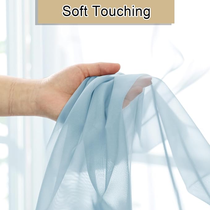 Solid Voile Sky Blue Sheer Curtains 63 Inch Length 2 Panels, Dual Rod Pockets - Image 6