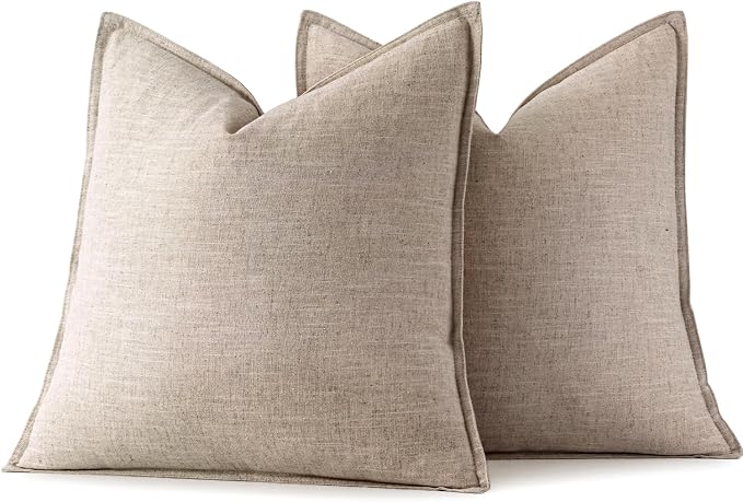 MIULEE Decorative Linen Euro Sham Pillow Covers 24x24 Inch Natural Linen | Boho - Image 7