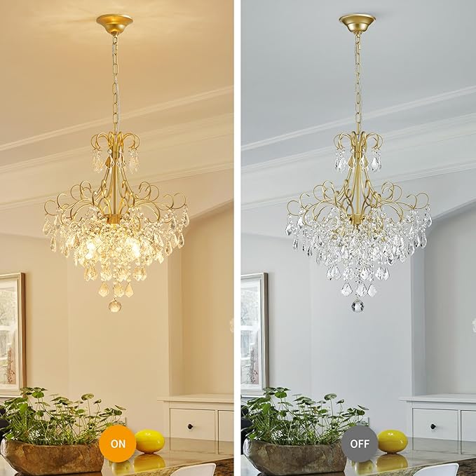 WUZUPS Crystal Chandelier 5-Light Pendant Ceiling Light Modern Lighting Fixture for Dining Room Hallway Bedroom Kitchen Bathroom, H 22.4" x W 18.3", E12 Base, Gold