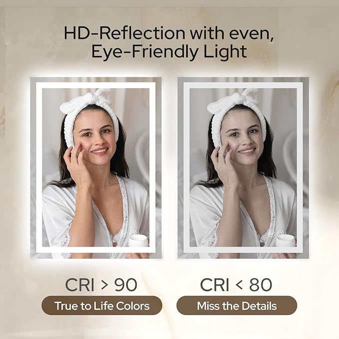 28 x 36 LED Bathroom Mirror with Lights, Lighted Bathroom Vanity Mirror for Wall, Espejos para Baños, Frontlit & Backlit, Anti-Fog, Shatterproof, 3 Adjustable Color Temperatures & Memory Function