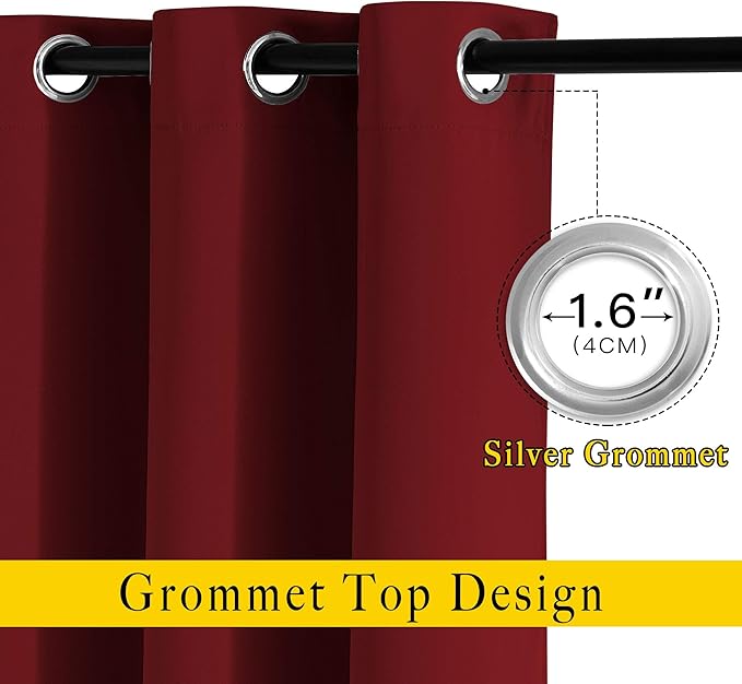 NICETOWN Burgundy Red Curtains 102 inches Long, Grommet Thermal Insulated Solid Blackout Curtains Privacy Window Treatments for Bedroom/Living Room, W46 x L102, 2 Panels