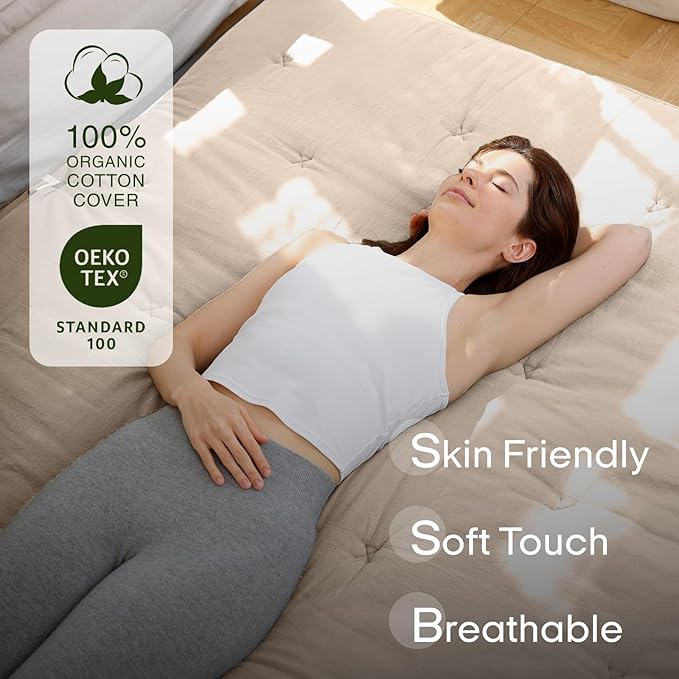 ZonLi Japanese Floor Futon Mattress Queen Size 80"x 60", 100% Cotton Cover 2.5'' Thicken Tatami Mattress, Foldable Sleeping Pad, Portable Dormitory Tatami Mat(Khaki)