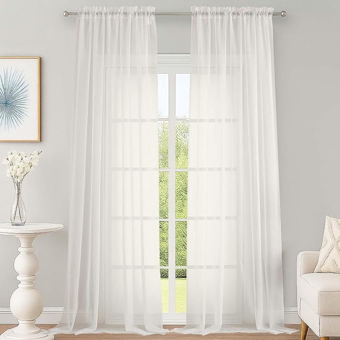 Ivory Sheer Curtains 108 Inches Long by OWENIE