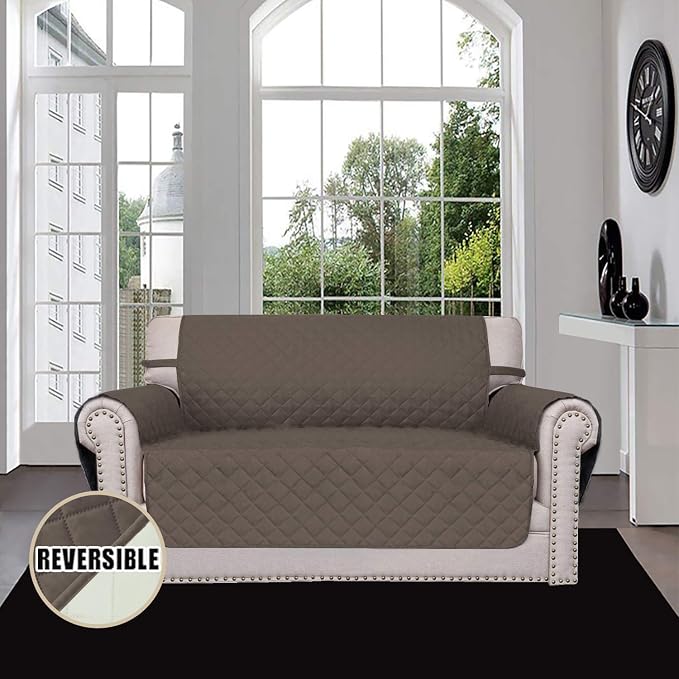 Easy-Going Reversible Couch Cover, 2 Cushion Sofa, Taupe/Ivory | Machine - Image 2