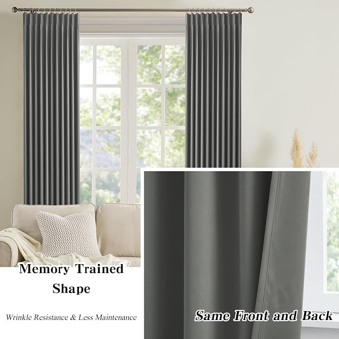 Classic Grey Color Curtains 2 Panels, Viral Pinch Pleat Vertical Drapes - Image 6