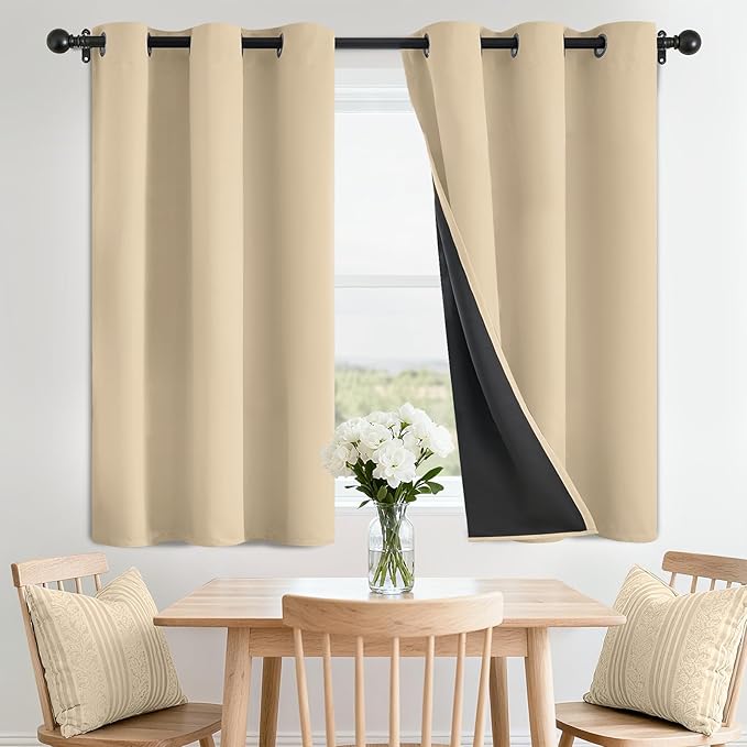 SimpleHome Beige 100% Blackout Curtains Room Darkening Living Room 36 Inch | by SimpleHome