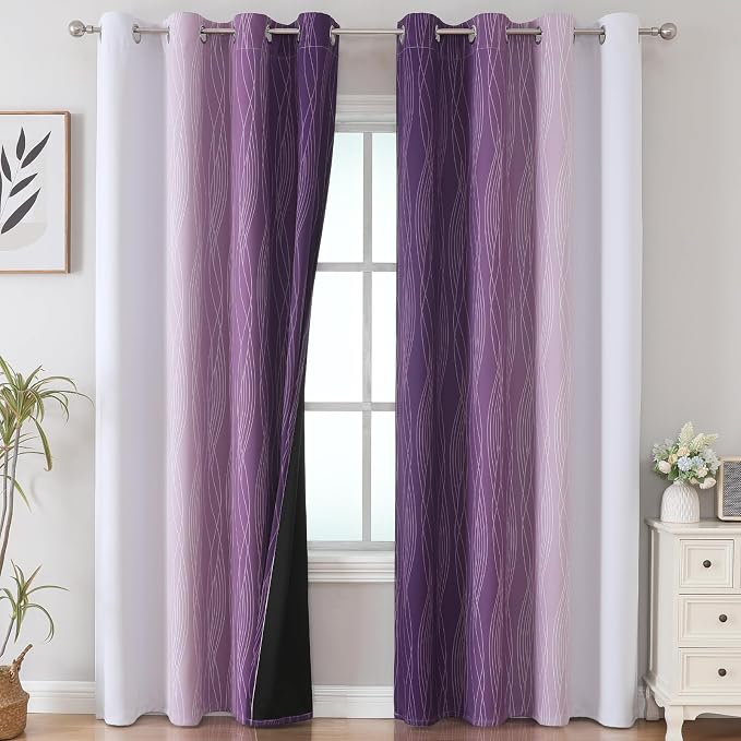 Purple and Greyish White Ombre Blackout Curtains - Image 2