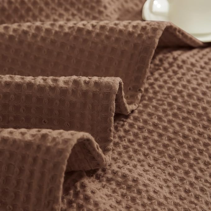 PHF 100% Cotton Waffle Weave Blanket Twin Size for Bed,Snag Proof Lightweight Breathable Moisture-Wicking Throw for Couch,Great for Layering in Cold Weather,Machine Washable,Home Decor Gift-Cappuccino